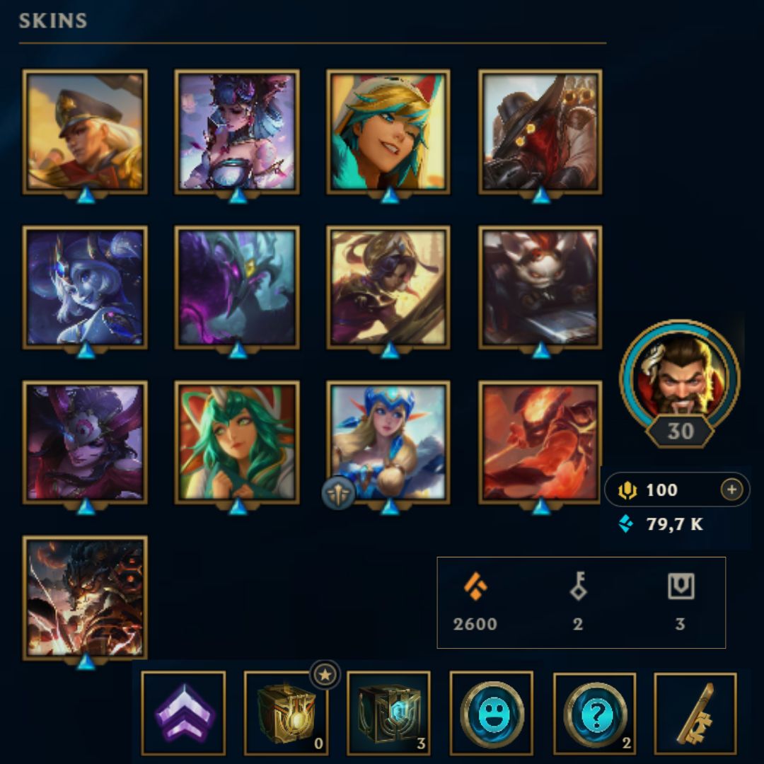 ⭐Lvl 30・🎯Ranked ready ・79.7k EB💠・13 skins 🔥x2 skins Soraka ❄️