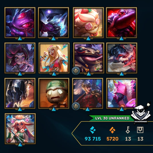 ⭐Lvl 30・🎯Ranked ready ・93k EB💠・13 skins 🔥+13 coffres & clés Hextech ・#MM011
