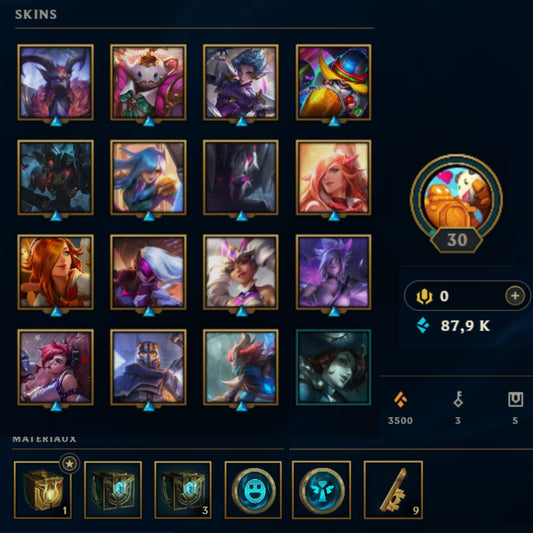 ⭐Lvl 30・🎯Ranked ready🎯・87.9k EB💠・16 skins 🔥x3 skins Miss fortune