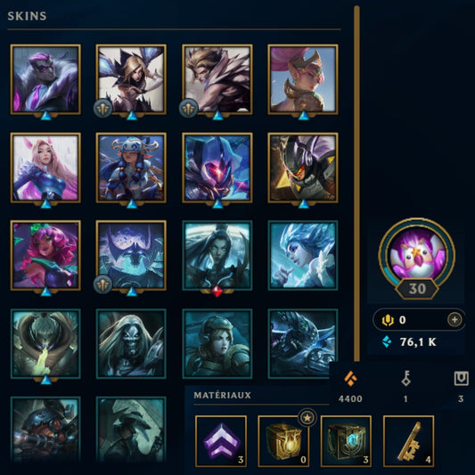 ⭐Lvl 30・🎯Ranked ready ・76.1k EB💠・18 skins🔥(dont 1 skin légendaire🟥)